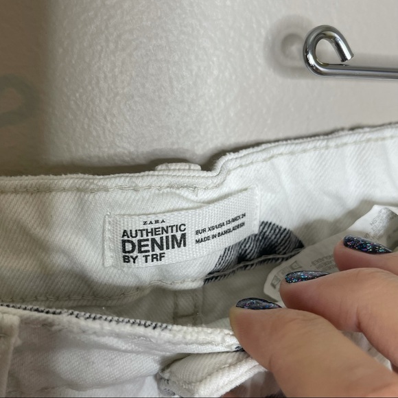 ZARA White Denim Mini Skirt Black Polka Dots Size XS NWT - Picture 4 of 7